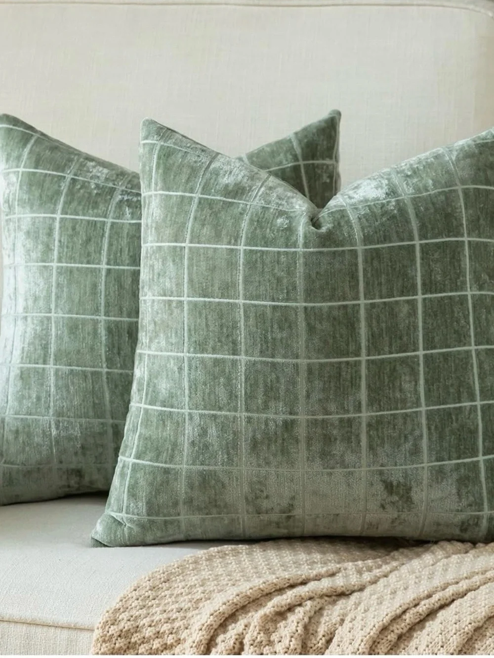 Sage Grid Decorative Throw Pillow -
